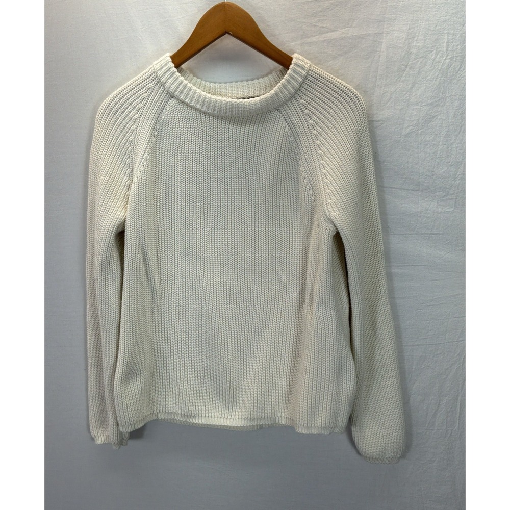 Jenni Kayne Fisherman 100% Cotton ribbed Sweater Ivory crewneck  boxy XL